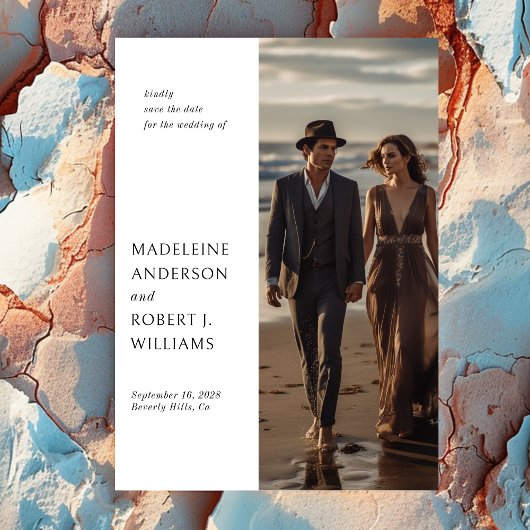 Minimalistisches Slim-Fotovorlage Hochzeitdatum Ge Save The Date