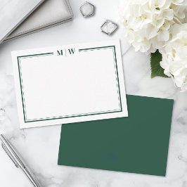 Minimalistisches Smaragdgrün Doppelrand-Monogramm Mitteilungskarte