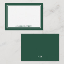 Minimalistisches Smaragdgrün Doppelrand-Monogramm Mitteilungskarte