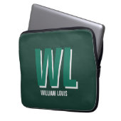 Minimalistisches Smaragdgrün Personalised Monogram Laptopschutzhülle (Vorderseite Links)