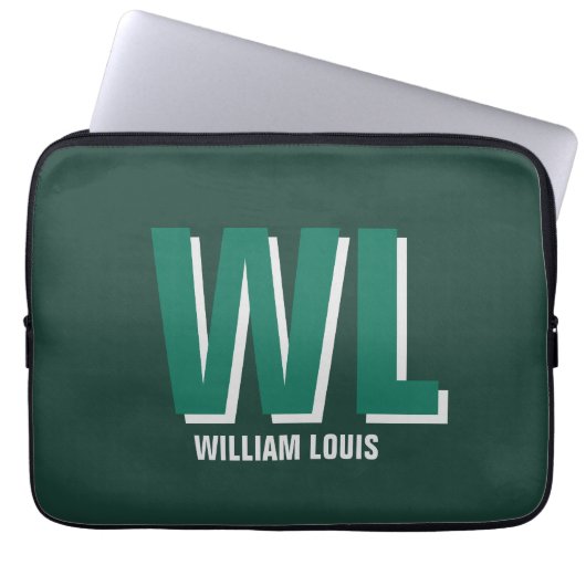 Minimalistisches Smaragdgrün Personalised Monogram Laptopschutzhülle (Vorderseite)