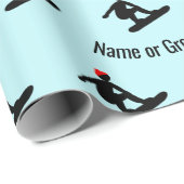 Minimalistisches Snowboarder-Muster auf Eisblau fü Geschenkpapier (Rolleneckpunkt)