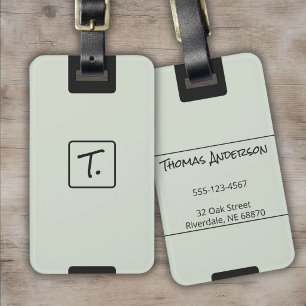 Minimalistisches Soft Sage mit schwarzem Monogramm Gepäckanhänger