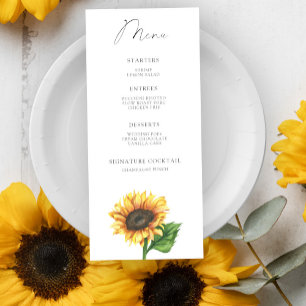 Minimalistisches Sonnenblumen-Hochzeitsmenü Menükarte