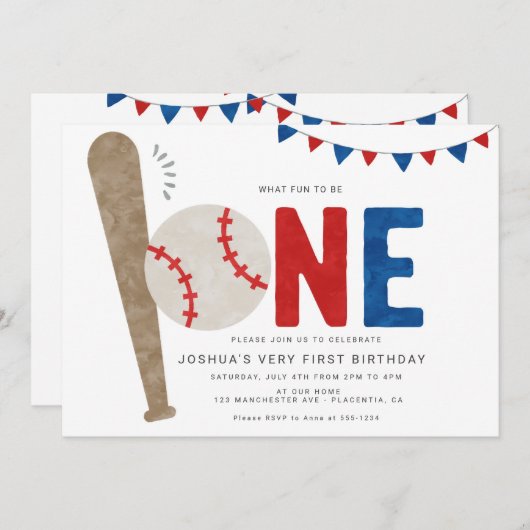 Minimalistisches SportBaseball Einladung (Vorne/Hinten)