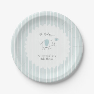 Minimalistisches Staubblau Oh Baby Elefant Baby Sh Pappteller