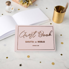 Minimalistisches Staubrosa Hochzeitsprogramm Gästebuch