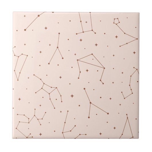 Minimalistisches Sternbildmuster in Rosa und Braun Fliese (Vorderseite)