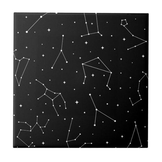 Minimalistisches Sternbildmuster in Schwarz & Weiß Fliese (Vorderseite)