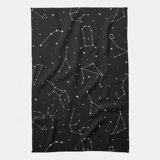 Minimalistisches Sternbildmuster in Schwarz & Weiß Geschirrtuch (Vertikal)