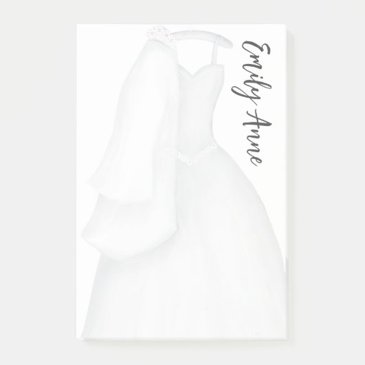 Minimalistisches, stilvolles Brautkleid Post-it Klebezettel (Vorderseite)