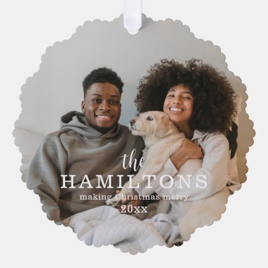 Minimalistisches stilvolles Foto Weihnachten Ornament Karte (Vorderseite)