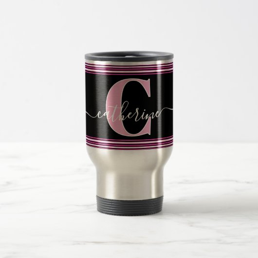 Minimalistisches stilvolles Monogramm Name Schwarz Reisebecher (Mittel)