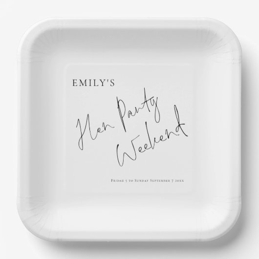Minimalistisches, stylisches Script Hen Party Week Pappteller (Vorderseite)