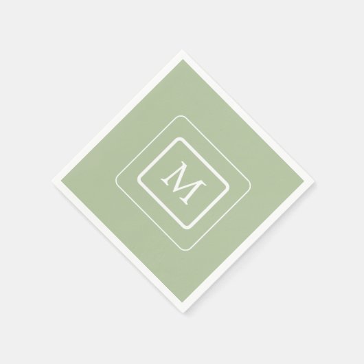 Minimalistisches Sukkulargrün | Monogram Paper Nap Serviette (Ecke)