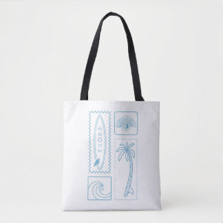 Minimalistisches Surf-Symbol-Set – Strand, Palme,  Tasche