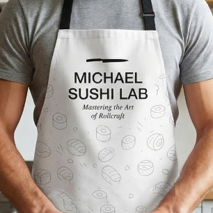 Minimalistisches Sushi-Muster mit Chef-Messer-Typo Schürze