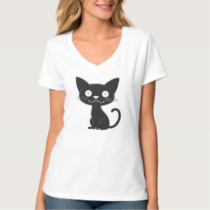 Minimalistisches süßes schwarzes Katzen-Cartoon-Ge T-Shirt