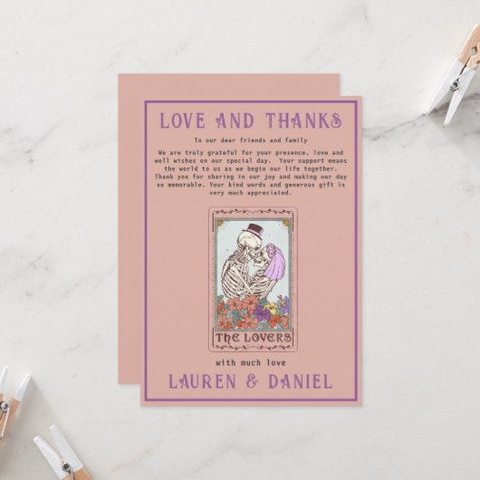 Minimalistisches Tarot Skeleton Vielen Dank Karte (Vorderseite/Rückseite Beispiel)