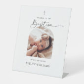 Minimalistisches Taufbecken Foto Arch Willkommen Sockelschild (Vorderseite)