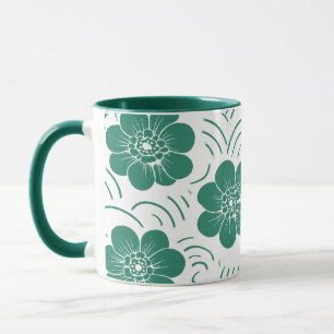 Minimalistisches Tealgrün-Blockdruck-Blumen-Two-To Tasse