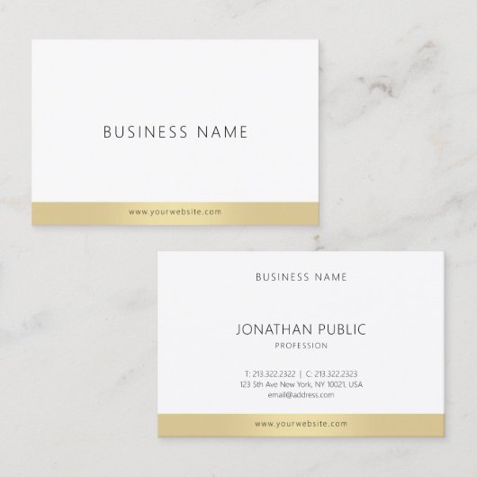 Minimalistisches Template Elegant Gold Weiß Modern Visitenkarte (Vorne/Hinten)