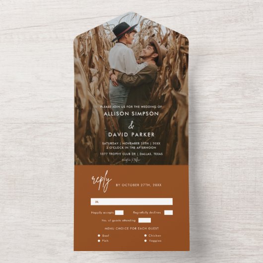 Minimalistisches Terracotta Foto Einzigartige Hoch All In One Einladung (Innen Boden)