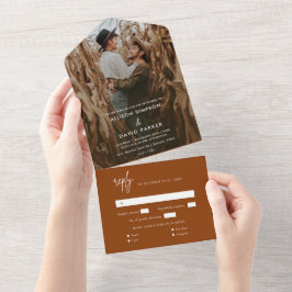 Minimalistisches Terracotta Foto Einzigartige Hoch All In One Einladung