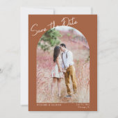 Minimalistisches Terracotta modernes Foto Save the Einladung (Vorderseite)