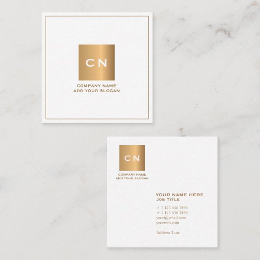 Minimalistisches Trendy Goldquadrat-weiße Quadratische Visitenkarte (Vorne/Hinten)