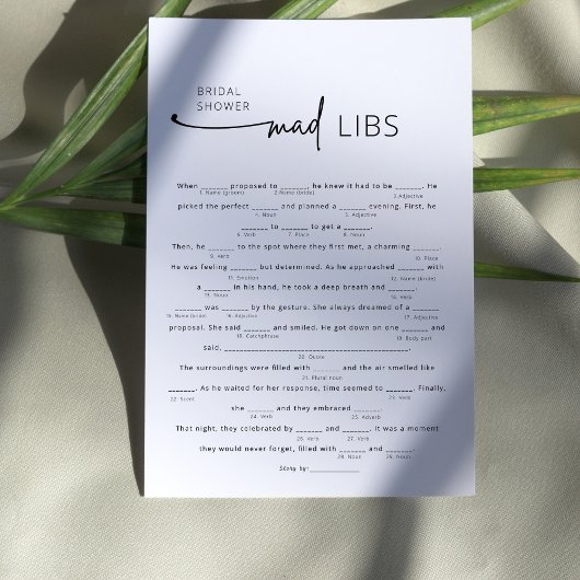 Minimalistisches Trendy Mad Lib Brautparty Game