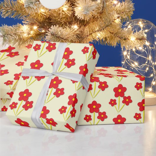 Minimalistisches Trio roter Blumen Design Geschenkpapier (Feiertage)