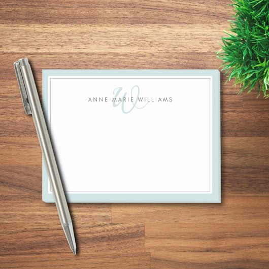 Minimalistisches Türkis-Script-Zweirand-Monogramm Post-it Klebezettel