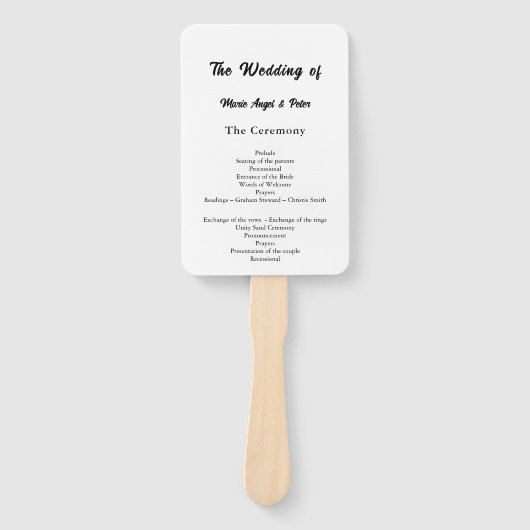 Minimalistisches typografisches Hochzeitsprogramm Fächer (Vorderseite)