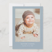 Minimalistisches und einfaches Foto blaue Taufe Einladung (Rückseite)