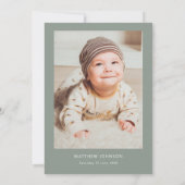 Minimalistisches und einfaches Foto Salbei Taufe Einladung (Rückseite)