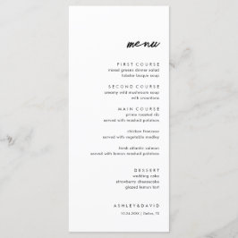 Minimalistisches und einfaches Menü für Hochzeitsg Menükarte