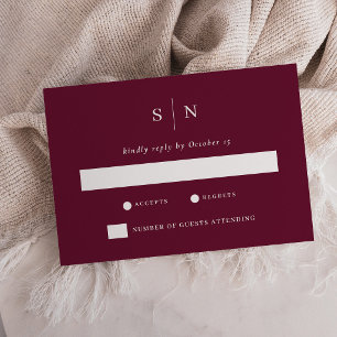 Minimalistisches und elegantes Burgund Hochzeit RSVP Karte
