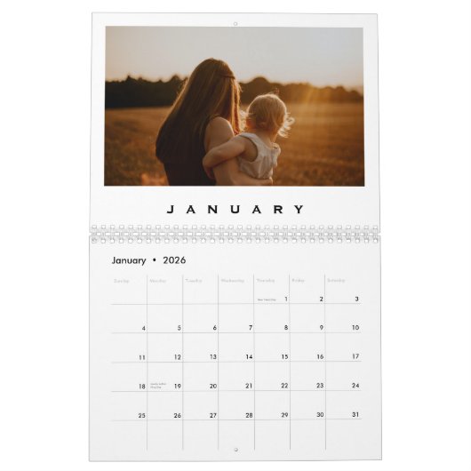 Minimalistisches und modernes einfaches Foto Kalender (Jan 2026)