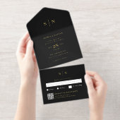 Minimalistisches und schickes Schwarz | QR-Code-Ho All-in-One-Einladung (Abreißstreifen)