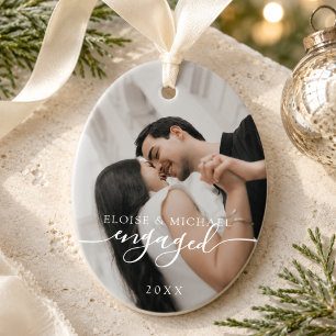 Minimalistisches Verlobungsfoto-Weihnachten Keramik Ornament