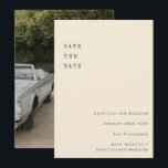 Minimalistisches vertikales Foto für Cream Retro S Save The Date<br><div class="desc">Minimalistische Cream Retro Schreibmaschine Typografie Hochzeit Sichern Sie das Datum mit dem vertikalen Portrait-Foto auf der Rückseite</div>