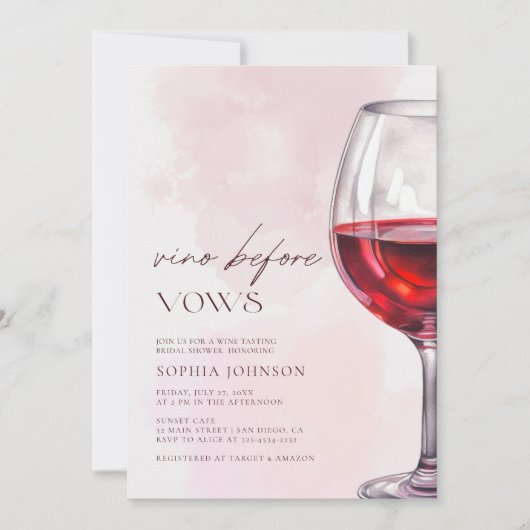 Minimalistisches Vino vor Vows Brautparty Wein Einladung (Vorderseite)