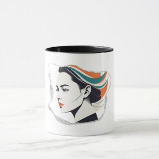 Minimalistisches Vintage-Design Frauenkopf  Tasse