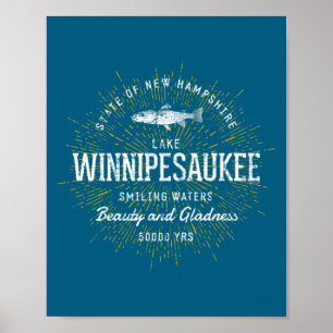 Minimalistisches Vintage New Hampshire Lake Winnip Poster