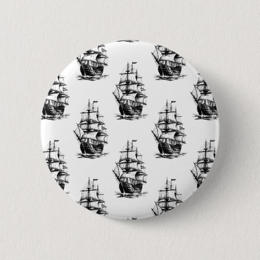 Minimalistisches Vintages Segelschiffmuster Button (Vorderseite)