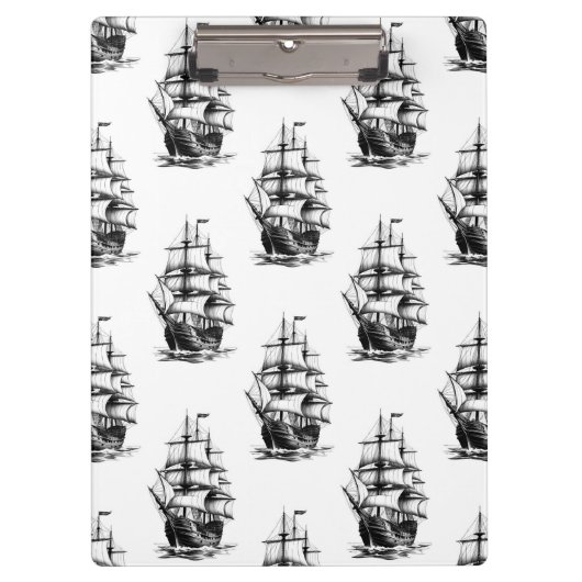 Minimalistisches Vintages Segelschiffmuster Klemmbrett (Vorderseite)