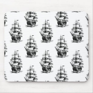 Minimalistisches Vintages Segelschiffmuster Mousepad