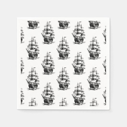 Minimalistisches Vintages Segelschiffmuster Serviette (Vorderseite)