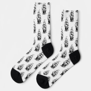 Minimalistisches Vintages Segelschiffmuster Socken